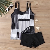 billiga Tankinis-Dam Badkläder 2 st Shorts Baddräkt Öppen rygg Semester Standkläder Blommig U-hals Ärmlös Baddräkter