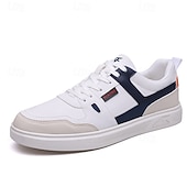 זול סניקרס קז'ואל-נעלי ספורט ספורטיביות לגברים בצבעי כחול כהה ולבן, קלות משקל ונוחות, עיצוב מודרני עם נגיעות כתומות, מושלמות ללבישה יומיומית וטיולים קז'ואליים