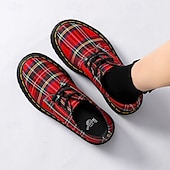 billiga Mäns julsandaler-Röda rutiga herrsneakers – trendigt mönster och bekväm passform, perfekta för julutflykter och avslappnade högtidssammankomster