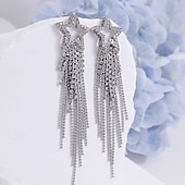 levne Dámská náušnice-Stříbrné náušnice ve tvaru hvězdy s třpytivými křišťálovými střapci – okouzlující dlouhé visací náušnice pro ženy