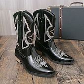 billiga Cowboy &amp; Western Boots-Vita herrstövlar i westernstil, äkta läder, cowboyinspirerad design, perfekta för utomhusevenemang, westernkläder