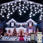 Недорогие Питание от электросети-Рождественская сосулька, 33 фута, 400 светодиодов, 48 капель, 8 функций, таймер, дистанционное управление, прозрачный провод, подключаемые гирлянды, праздничные, свадебные, вечерние, декоративные огни, низкое напряжение, безопасная розетка