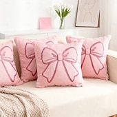 cheap Textured Throw Pillows-Pink Bow Pillow Cover 2D Flat Print Plush Throw Pillow Decorative Cushion for Sofa Living Room Valentine s Day Accent Pillow Soft Comfortable Bed or Couch Decorative Throw