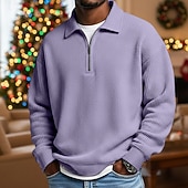 economico Natale-Per uomo Magliette Polo a Nido d'Ape Testurizzato All'aperto Casual Zip a un quarto Manica Lunga Moda Moderno Tinta unica Testurizzato Lavorato a maglia Primavera &amp; Autunno Tutte le stagioni