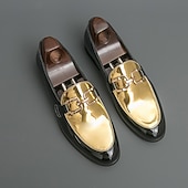 billiga Loafers-Herrloafers i vitt och blått i lack med metallspänne – trendiga skor för semiformella sammankomster och fester