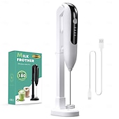 abordables appareils électroménagers-Mousseur à lait électrique portable rechargeable, 3 têtes, 3 vitesses, en acier inoxydable, avec affichage numérique LED, idéal pour le café au lait, les lattes, les cappuccinos et les matchas.