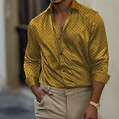 preiswerte Herren Satin Hemd-Herren Geometrisch Karo / Karomuster Blumendruck Hemd Satinhemd Kleidhemd Langarm Business-Casual Urlaub Alltagskleidung Sommer Frühling Herbst Umlegekragen 3D-Druck Hemden mit Knopfleiste Blau Wei