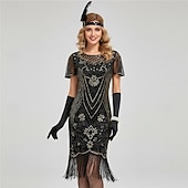 economico Abiti degli anni '20-Set Anni Ruggenti Anni 1920 Lunghezza al ginocchio Lunghezza corta Abito Flapper Abiti Costume da festa con accessori Manica illusione Maniche corte Il grande Gatsby Invitato al matrimonio Paillettes