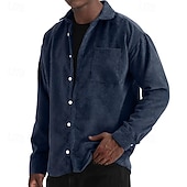 ieftine cămăși casual pentru bărbați-Bărbați Cămașă Cămașă casual Cămasă Corduroy Camașă cu nasturi Albastru piscină Negru Alb Roșu Vin Bleumarin Manșon Lung Simplu Rever Casual Zilnic Buzunar Îmbrăcăminte Modă Modern Casual