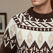 preiswerte Herrenpullover-Herren Weihnachtspullover Pullover Fair Isle Sweater Strickpullover Gemusterter Pullover Gerippt Stricken Normale Oberteile Gestrickt Argyle Rundhalsausschnitt Mode Basic Weihnachten Urlaub Bekleidung