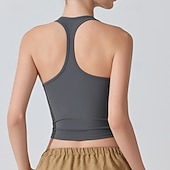 Χαμηλού Κόστους Γυναικείο πουκάμισο-Γυναικεία Μονόχρωμο Αμάνικο τοπ Αθλητική μπλούζα Ενσωματωμένο σουτιέν Προστασία UV Γρήγορο Στέγνωμα Ελαστικό Αναπνέει Τέννις Αθλητικά Τρέξιμο Μπολύζες Μαύρο Λευκό Βυσσινί Ρούχα τένις