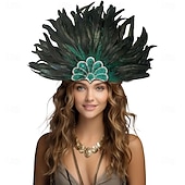 Χαμηλού Κόστους αξεσουάρ-Καραβάλι 2026 Ρίο Καρναβάλι Σαμπού Αξεσουάρ Φτέρωμα Πράσινου Φτάρτη Κεφαλής για Γυναίκες - Φούστα με Ρίνους Κοστούμι Χορευτή Καρναβαλιού - Μαρντί Γκρας Αξεσουάρ Βραζιλίας Κόστος Παρουσίας Φεστιβάλ