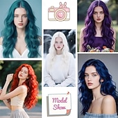 baratos Perucas de Carnaval-Peruca de Carnaval 2026 Rosa Vermelho Azul Encaracolado Ondulado Longo Peruca sintética para festivais Mardi Gras Parada Cabelo para fantasia de cosplay para Feminino