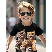 ieftine Animale 3D pentru băieți-Bumbac Copii Băieți Negru Grafic Pisica Tricou Bluză Stil Nautic Manșon scurt În aer liber Zilnice Modă Șic Stradă Designer Imprimare Vară