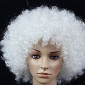 baratos Perucas de Carnaval-Carnival Wig 2026 White Curly Afro Short Synthetic Festival Wig Mardi Gras Parade Cosplay Costume Hair for Men