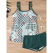 Χαμηλού Κόστους Τανκίνι-Γυναικείο Τανκίνι 2 Κομμάτια Μαγιό Σορτσάκι Έλεγχος Κοιλιάς Ψηλόμεσο Λεπτό Χωρίς Πλάτη Θέρετρο Παραλίας Ombre Λουλούδια U Λαιμός Αμάνικο Μαγιό