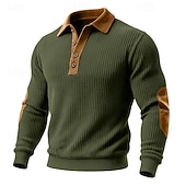 voordelige Basis Sweatshirts-Voor heren Sweatshirt Stoppen Hoodie met knoopsluiting Geribbeld breisel Leger Groen Bordeaux Marineblauw Khaki Polo kraag Effen Lapwerk Kleurenblok Met Textuur Sport &amp; Outdoor Casual Dagelijks