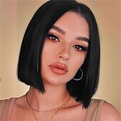 baratos Perucas de Carnaval-Peruca de Carnaval 2026 Rosa Vermelho Preta Liso Bob Curto Peruca sintética para festivais Mardi Gras Parada Cabelo para fantasia de cosplay para Feminino