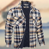 preiswerte Herrenjacken &amp; Herrenmäntel-Herren Wintermantel Hemdjacke Freizeitjacke Outdoor Lässig Thermowarm Tasche Herbst Winter Herbst Winter Karomuster Streetwear Täglich Umlegekragen Regulär Weiß Burgunderrot Marineblau Himmelblau