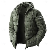 お買い得  メンズグラフィックジャケット＆コート-男性用 Arrow カウプリント 冬物コート ダウン パフジャケット 保温 防雨 ライトウェイト カジュアル アウトドア 日常 パッド入りキルティングフードジャケット 秋 冬 長袖 ブラック ルビーレッド ロイヤルブルー