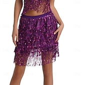 cheap Belly Dancewear-Samba Dancewear Belly Dance Sequin Tassel Skirt Half Bead Performance Skirtl Performance Costume