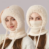  1-teiliges, gestricktes, mit Fleece gefüttertes Set aus Schal, Maske und Mütze (3-in-1), Winter-Gesichtsmaske 2026, Strickmützen, Kapuzenschal, Skimasken