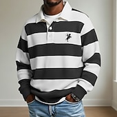 baratos Polo de rúgbi masculino-Homens Tiras Horizontais Pólo Pólo Rúgbi Camisas Polo de Rugby Manga Longa Camisas polo Lapela Roupa de Esporte Casual Escola Roupa Esportiva Roupa Diária Impressão 3D Primavera Outono Inverno Azul