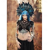 abordables Accesorios-Carnaval 2026 Accesorios de Samba del Carnaval de Río Adorno de Plumas para Mujeres - Accesorio de Cabeza de Lentejuelas Azul y Verde Pavo Real - Disfraz de Festival de Brasil