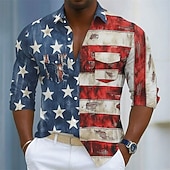  グラフィック アメリカの米国旗 7月4日 米国建国250周年 シャツ ボタンダウンシャツ カジュアルシャツ 長袖 ハワイアン カジュアル 快適 アウトドア バケーション ストリート 春 秋 折襟 ボタンアップ プリント ルビーレッド