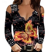 Χαμηλού Κόστους Απλή δεξαμενή-Γυναικεία Μπλούζα Στάμπα Γραφική Πεταλούδα Βίντατζ Στυλάτο Σέξι Μακρυμάνικο Λαιμόκοψη V Κανονικά μπλουζάκια Καθημερινά Αργίες Εξόδου Βυσσινί Χρυσό Ροζ Τριανταφυλλί Άνοιξη Φθινόπωρο Χειμώνας