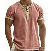 billige Casual T-skjorter for menn-Herre T skjorte Henly-skjorte T-skjorter Kortermet skjorte Kortermet Henley Sommer Vår Fargeblokk Mote Designer Grunnleggende Lapper Feriereise Gate Ut på byen Blå Svart Rosa Topp T-skjorte for menn