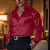 billige Satengskjorter for menn-Herre Skjorte Sateng skjorte Dresskjorter Uformell skjorte Skjorte med knapper Ballskjorte عادي Formell Bryllup Lyseblå Hvit Vin Kongeblå Langermet Knaphul Alle årstider Klær