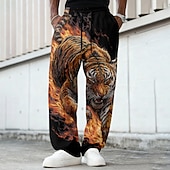 economico pantaloni della tuta stampati da uomo-Per uomo Animale Tigre Fiamma Pantaloni da tuta Pantaloni Pantaloni casual Misura del girovita medio Vintage Retrò All'aperto Caccia Allenamento Coulisse elastica in vita Pantaloni a gamba dritta con