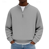 cheap Basic Sweatshirts-Men's Sweatshirt Corduroy Pullover Quarter Zip Sweatshirt Black Light Green Burgundy Navy Blue Dark Green Standing Collar Plain Textured Casual Daily Sports &amp; Outdoor Streetwear Cool Sportswear