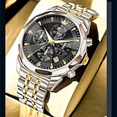 baratos Relógios Quartz-O Novo Relógio de Negócios Masculino Olevs com Pulseira de Aço Luminosa Crônometro Pequeno com Três Ponteiros Exibição de Dia da Semana Relógio de Quartzo Multifuncional Casual à Prova D'água