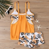 abordables Tankinis-Mujer Bañadores 2 piezas Bermudas Traje de baño Retazos Espalda al Aire Vacaciones Ropa de playa Floral Escote en U Sin Mangas Trajes de baño