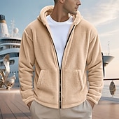cheap Casual Jackets-Men's Winter Coat Teddy Coat Casual Jacket Outdoor Casual Thermal Warm Pocket Full Zip Fall Winter Plaid Streetwear Sports &amp; Outdoors Hooded Regular Dark Gray Black Navy Blue Khaki Jacket