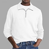 economico Polo classica da uomo-Per uomo Polo Polo con zip a un quarto Abbigliamento quotidiano Data Zip a un quarto Manica Lunga Moda Essenziale Semplice Cerniera Primavera Autunno Vestibilità regolare Nero Bianco Verde militare