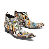 halpa Ensiluokkaiset nahkasaappaat-Miesten värikkäät ja taiteelliset aidosta nahasta valmistetut nilkkurit - monivärinen muotoilu vetoketjulla ja kiiltävillä metallisilla yksityiskohdilla, ihanteellinen muodikkaaseen vapaa-ajan käyttöön ja erityistilaisuuksiin