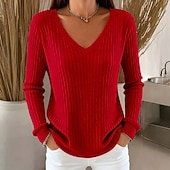 levne Pevné barvy-Dámské Svetr Rolák Módní Šik ven Na běžné nošení Pevná barva Do V Pletený Dlouhý rukáv Běžné topy Plést Denní Dovolená Jdeme ven Černá Bílá Podzim Zima
