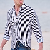 billiga Button Down-skjortor för män-Herr Skjorta Randig tröja Button Down skjorta Skjorta med krage Randig Bröllop Tillbaka till kontoret Svart Vit Rubinrött Marinblå Långärmad Kläder