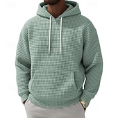 tanie podstawowe bluzy męskie-Męskie Bluza z Kapturem Bluzy z kapturem Waffle Zjechać na pobocze Czarny Biały Jasnozielony Rumiany róż Granatowy Kaptur Równina Kieszeń kangurka Teksturowany Codzienny Sport i turystyka Święto Moda