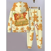 voordelige Kerstsets voor kinderen-Kerstmis Jongens 3D Grafisch Ruitjes Peperkoek mannen Kerstsets kerstcadeau Set met capuchon en joggingbroek Lange mouw Lente Herfst Dagelijks Basic Casual Kinderen 4 jaar + Capuchon Buiten Vakantie