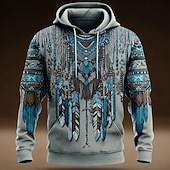 economico Hoodie Etnici Vintage-Per uomo Tribale Felpa con cappuccio Felpa Moda Etnico Vintage Retrò Manica Lunga Girocollo All'aperto Viaggio Feste Regalo Blu Marrone Verde Coulisse Autunno Inverno progettista S M L XL XXL XXXL