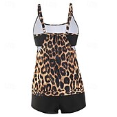 abordables Tankinis-Mujer Bañadores 2 piezas Slips Traje de baño Espalda al Aire Vacaciones Ropa de playa Graphic Leopardo Escote Redondo Sin Mangas Trajes de baño