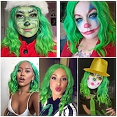  Zielone Peruki Syntetyczna Peruka Kręcona Bob Środkowy Przedziałek Krótka Miętowa Zielona Zielona Moda Zielono-Pomarańczowe Ombre