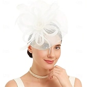 levne fascinátory-Čelenka Tyl Látka 30. léta Svatební Čajový dýchánek Dostih koktejl Elegantní Vinobraní S Peří Přílba Pokrývky Hlavy