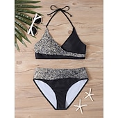 billiga Tankinis-Kvinnors Tankini 2-delad baddräkt med fräck midjekontroll hög midja slank rygglös semester strandkläder halterneck ärmlös baddräkt