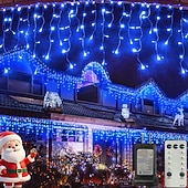 Недорогие Питание от электросети-Рождественская сосулька, 33 фута, 400 светодиодов, 48 капель, 8 функций, таймер, дистанционное управление, прозрачный провод, подключаемые гирлянды, праздничные, свадебные, вечерние, декоративные огни, низкое напряжение, безопасная розетка