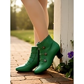  Botines verdes victorianos de mujer con cordones y detalle de botón – estilo vintage de los años 20, tacón bajo y cómodo para eventos formales, bodas y fiestas.